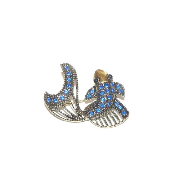 Large Statement Vintage Blue Rhinestone Fish Brooch - Picture 5 of 7